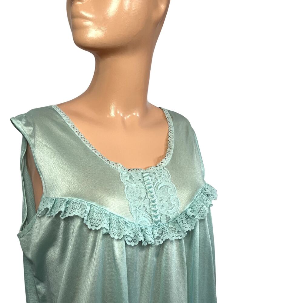 VTG 60s Handmade Blue Nylon Lace Trim Pleated Nightgown M Coquette Cottagecore - Picture 14 of 17